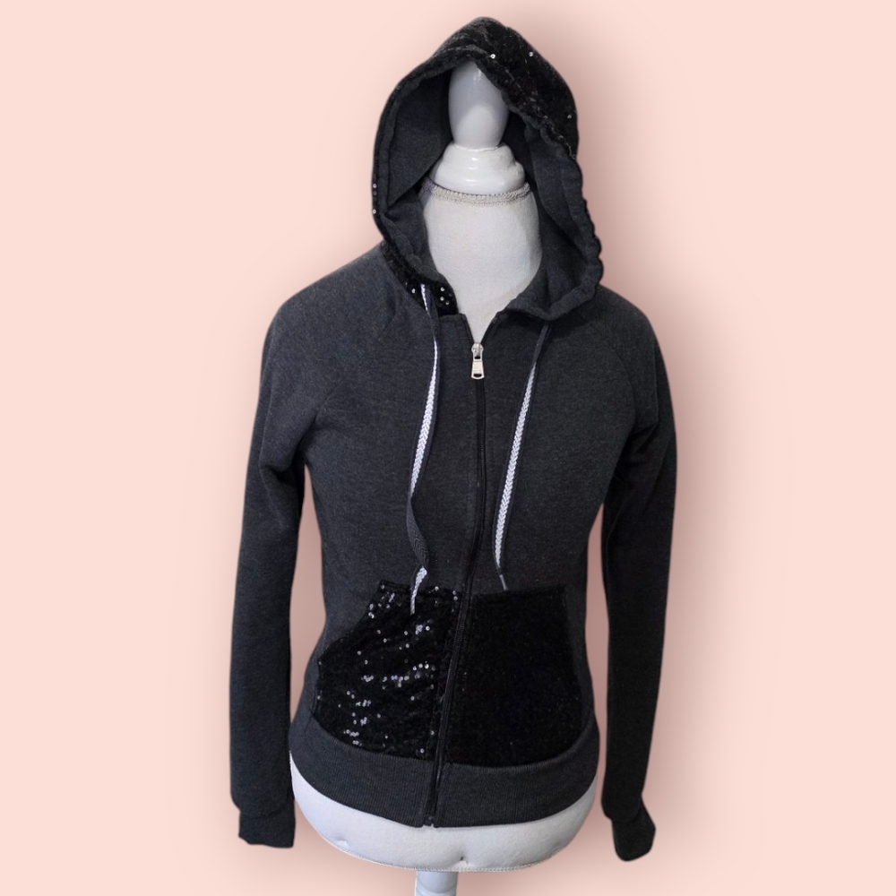 Sequin-Accent Black Hoodie